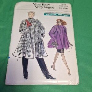 Women's Purple Coat  Vintage Sewing Pattern Size 14-16-18 Very Easy Very Vogue